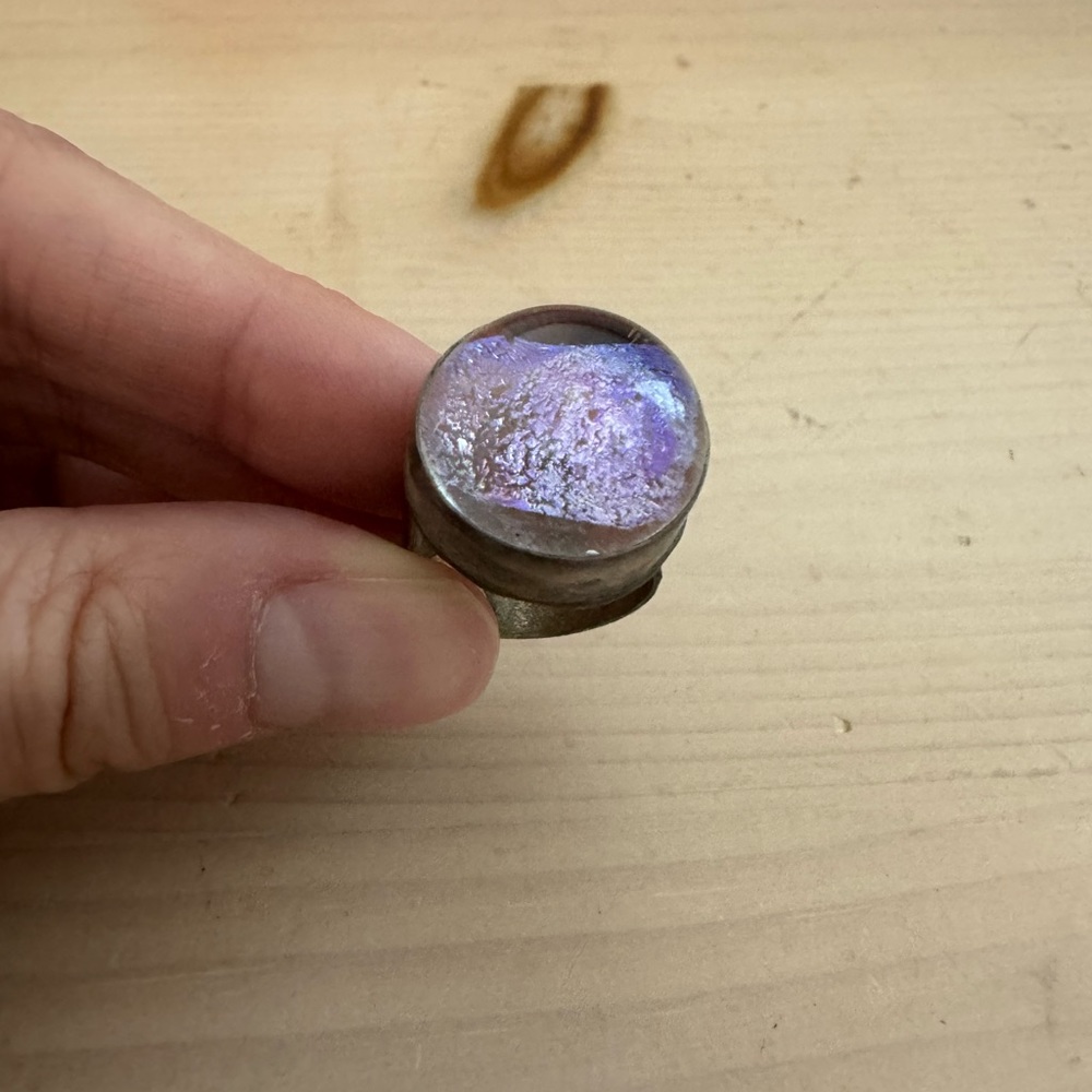 Glass Stone Handmade Mystic Silver Ring Sz 6